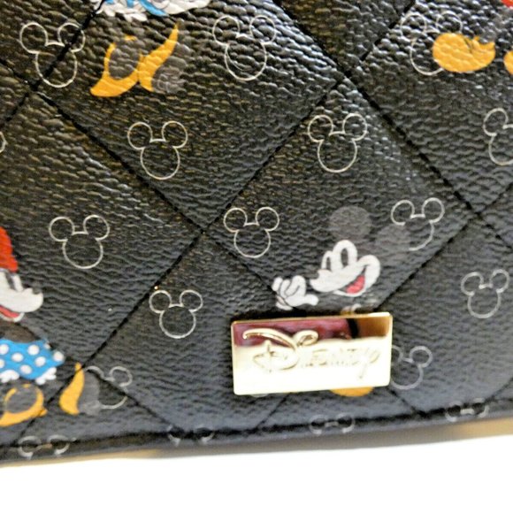 Disney Crossbody Bag Purse Mickey Minnie Mouse Black Embossed Gold Chain NWT - Picture 6 of 14